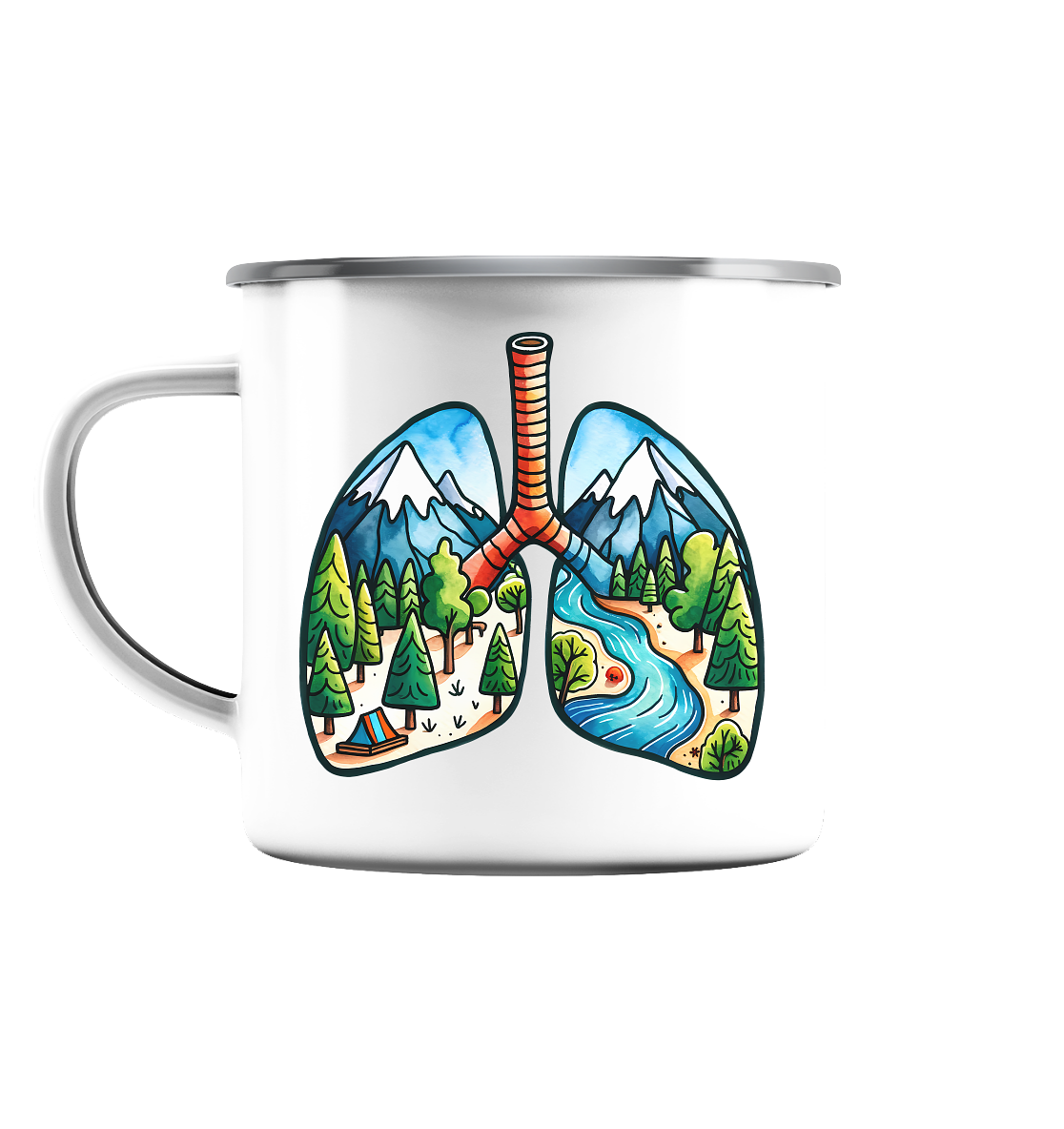 Breathe Nature – Die Lungen der Erde - Emaille Tasse (Silber)