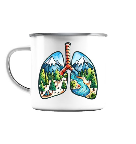 Breathe Nature – Die Lungen der Erde - Emaille Tasse (Silber)