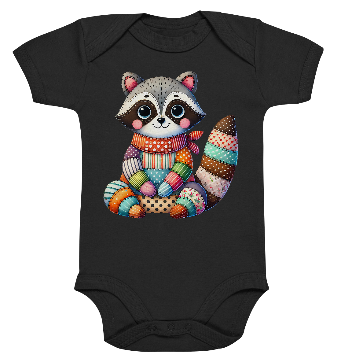 Patchwork Waschbär – Fröhlicher Freund - Organic Baby Bodysuit