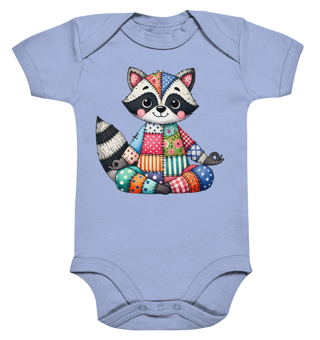 Patchwork Meditation Raccoon - Organic Baby Bodysuit