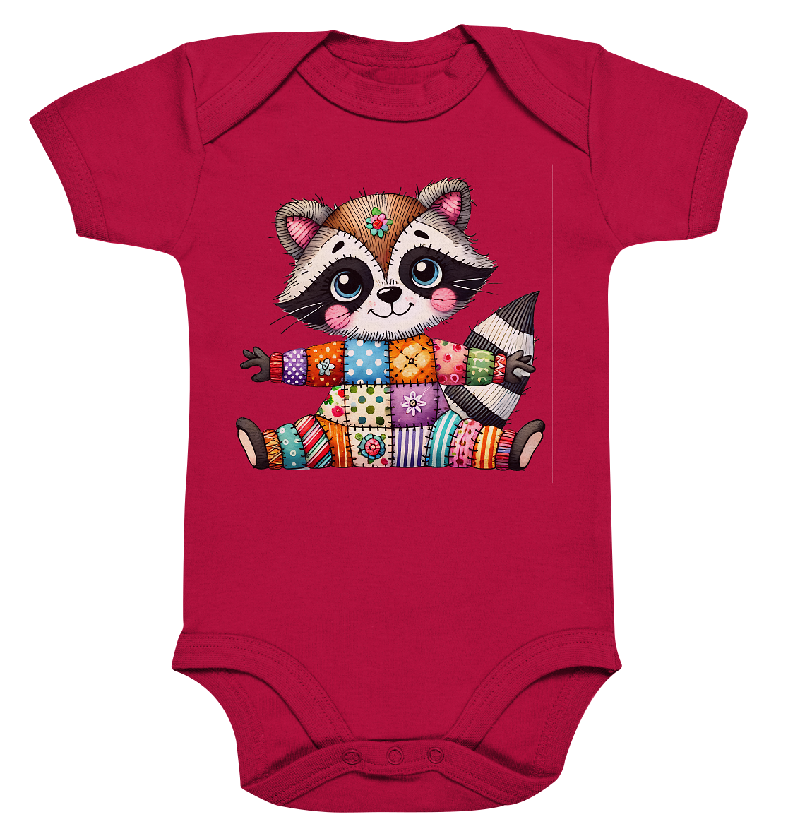 Fröhlicher Patchwork-Waschbär - Organic Baby Bodysuit