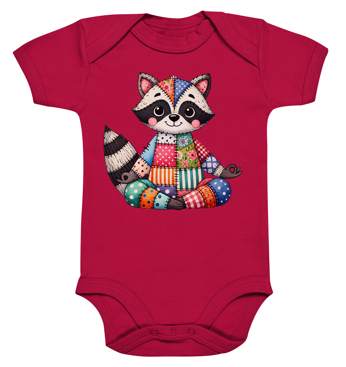 Patchwork Meditation Raccoon - Organic Baby Bodysuit