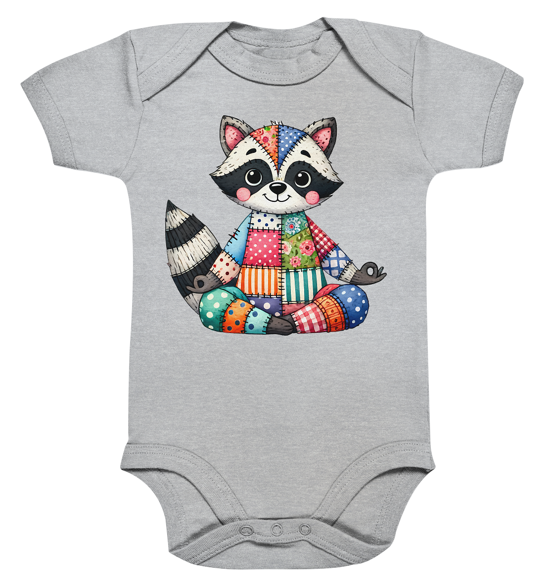 Patchwork Meditation Raccoon - Organic Baby Bodysuit