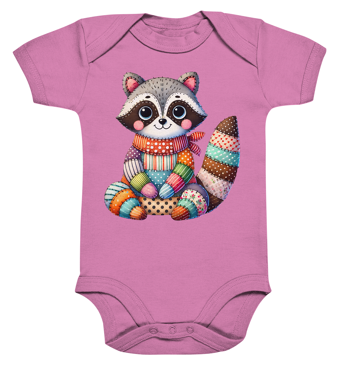 Patchwork Waschbär – Fröhlicher Freund - Organic Baby Bodysuit