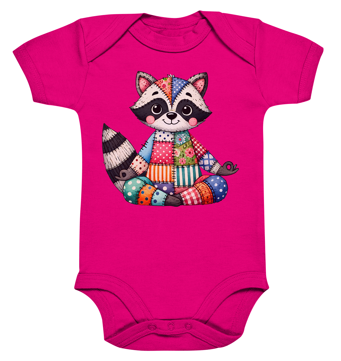 Patchwork Meditation Raccoon - Organic Baby Bodysuit