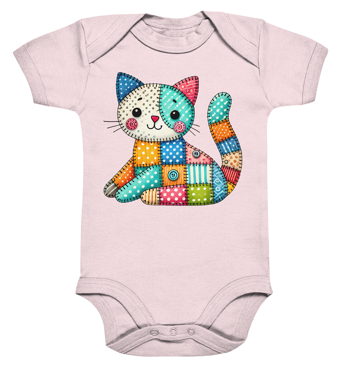 Patchwork Kitten – Verspieltes Stoffkatzen-Design für Kinder - Organic Baby Bodysuit