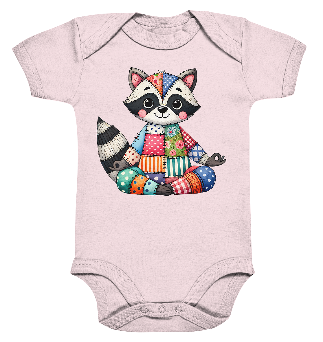 Patchwork Meditation Raccoon - Organic Baby Bodysuit