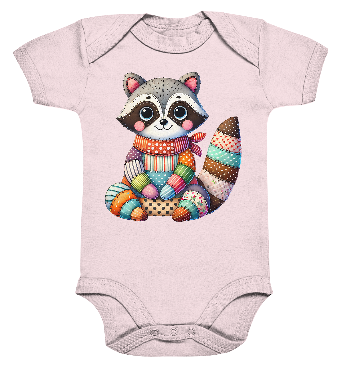 Patchwork Waschbär – Fröhlicher Freund - Organic Baby Bodysuit